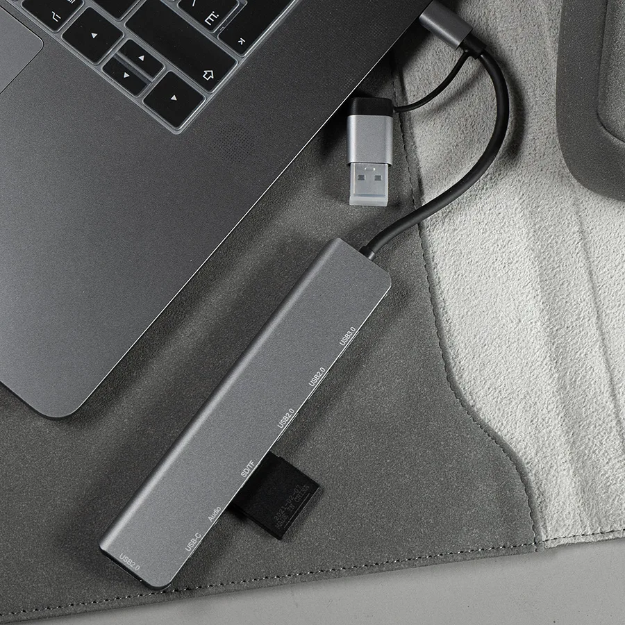 USB-хаб ROOT 8 в 1, серый, алюминий, серый