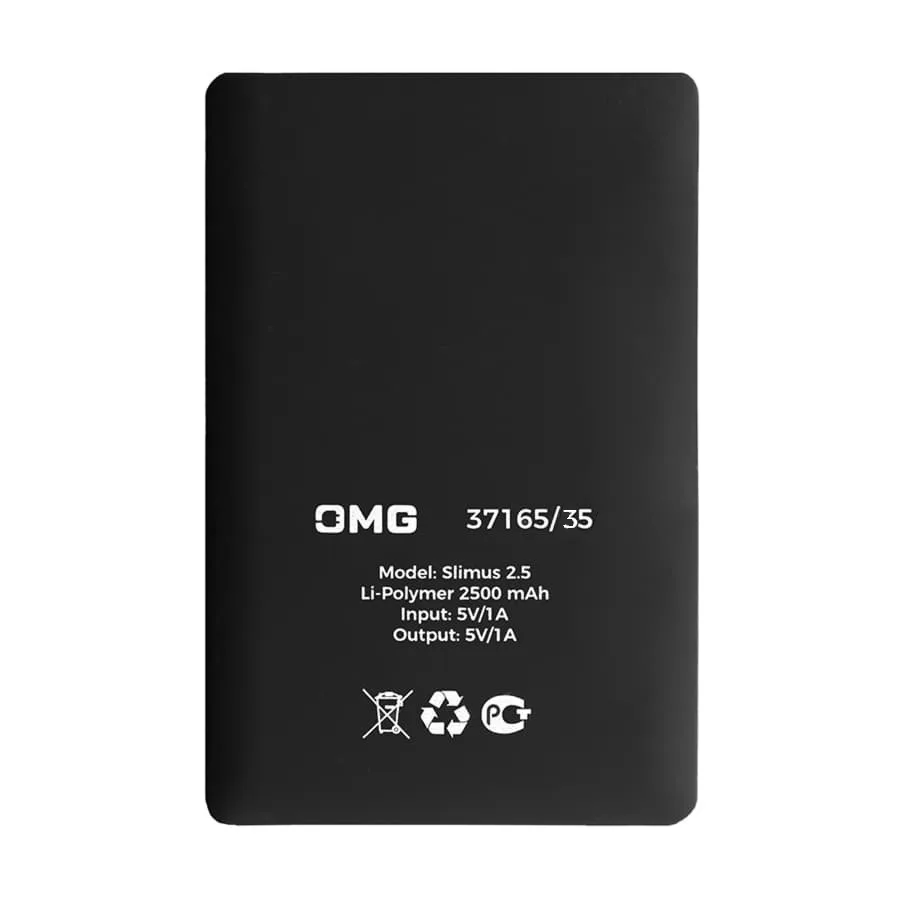 Универсальный аккумулятор Slimus 2.5 (2500 мАч), белый, 9,6х6.2х0,66 см, черный