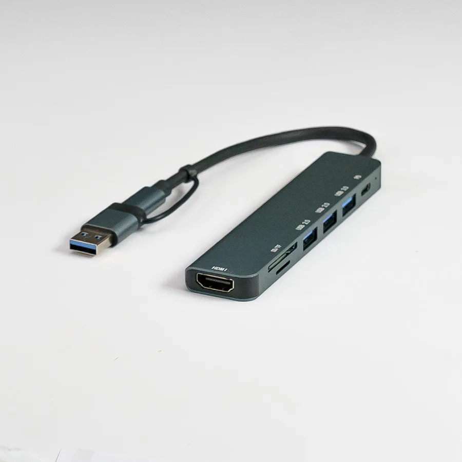 USB-хаб STEM 7 в 1, серый, алюминий, серый