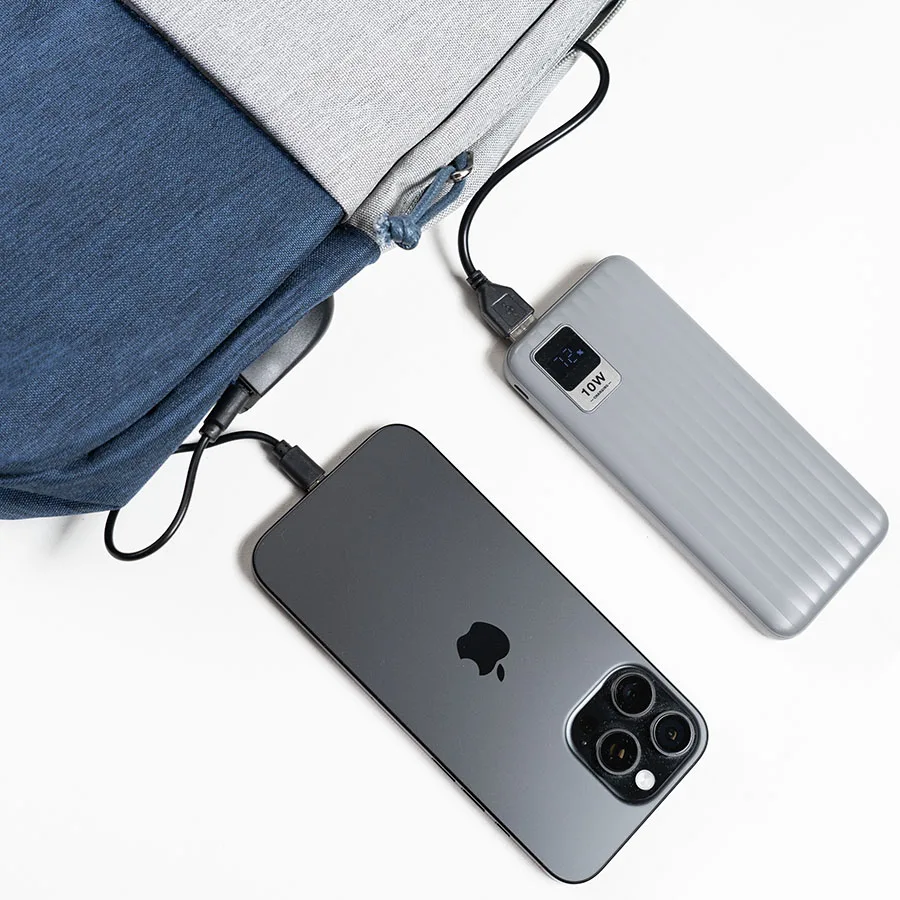 Набор подарочный POWER BEAM: рюкзак c USB портом и power bank, серый, синий