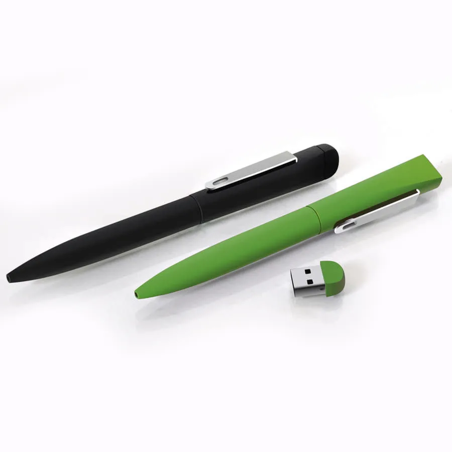 IQ, ручка с флешкой, 8 GB, металл, soft-touch, зеленый, серебристый