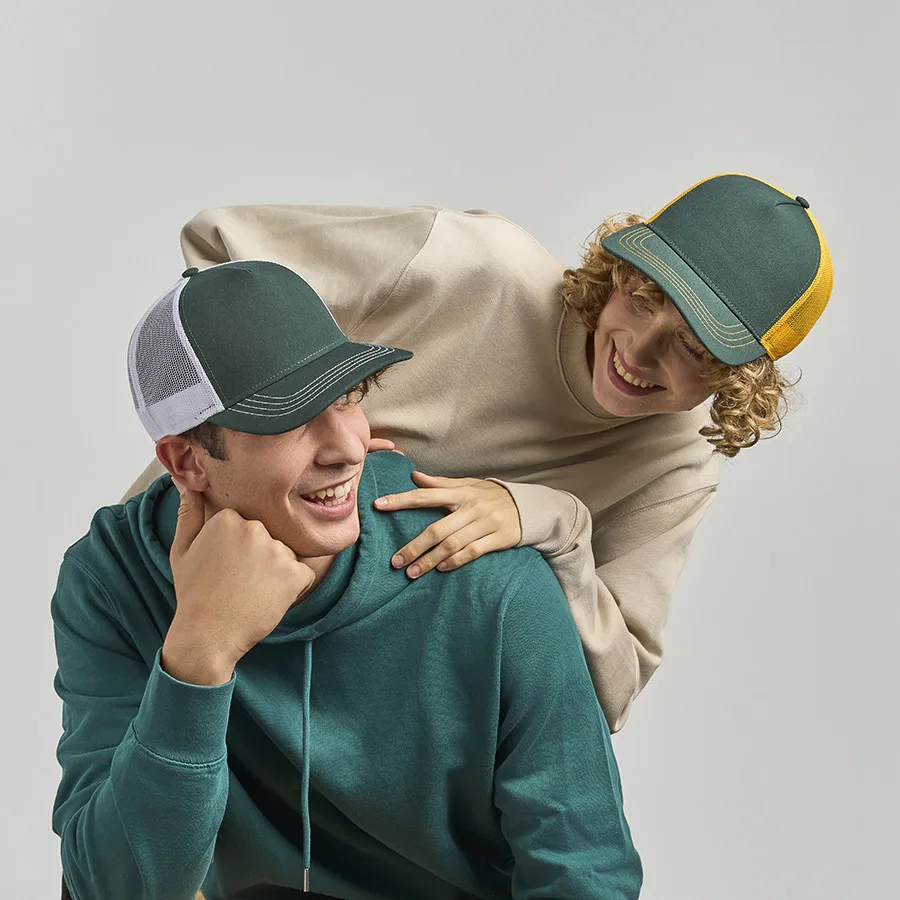 Бейсболка RAPPER CANVAS-S, 5 клиньев, пластиковая застёжка, темно-зелёный, жёлтый