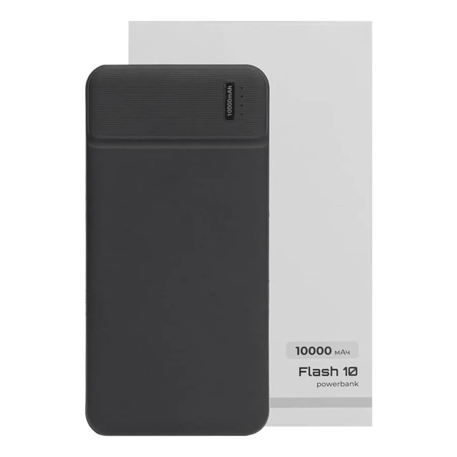 Универсальный аккумулятор Flash 10 (10000 мАч) с подсветкой и soft touch,синий,13,7х6,87х1,55 мм, черный