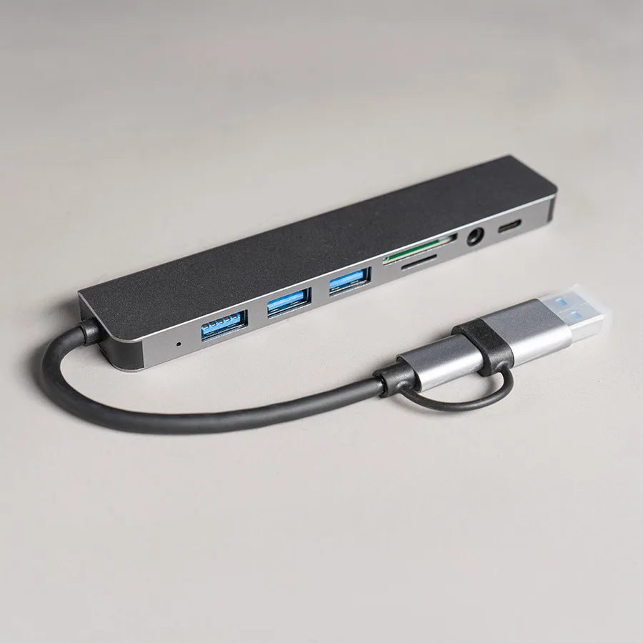 USB-хаб ROOT 8 в 1, серый, алюминий, серый