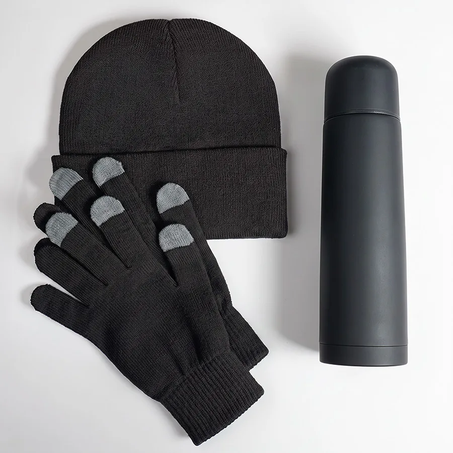 Набор подарочный GET WARM: перчатки, шапка, термос; зеленый, черный