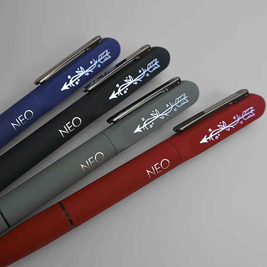 Ручка шариковая NEO с подсветкой после гравировки, soft touch, серый, темно-серый