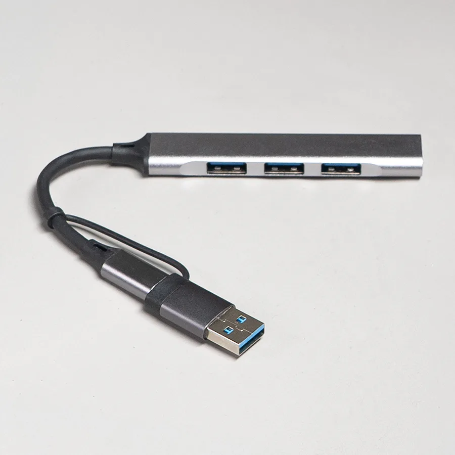 USB-хаб BRANCH 4 в 1, серый, алюминий, серый