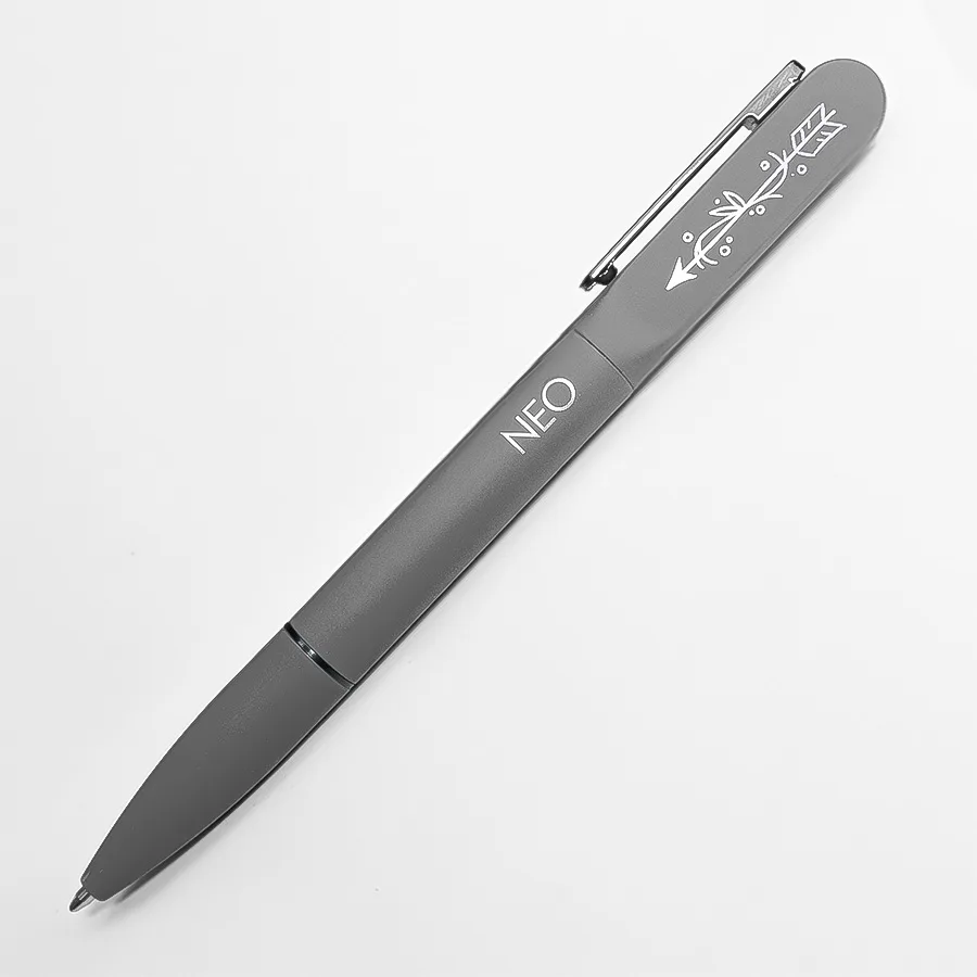 Ручка шариковая NEO с подсветкой после гравировки, soft touch, серый, темно-серый
