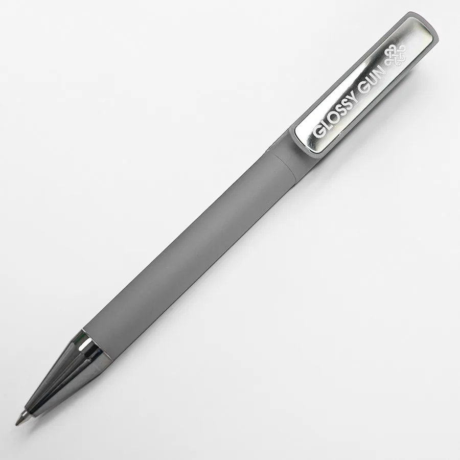 Ручка шариковая GLOSSY GUN с покрытием soft touch, серый, серебристый
