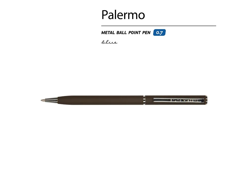 Ручка шариковая автоматическая BrunoVisconti® "PALERMO" цвет корпуса коричневый, soft-touch, 0.7 мм