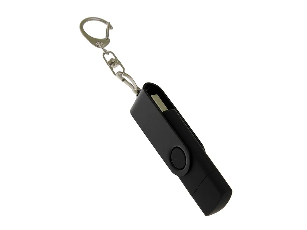 USB-флешка на 64 Гб 2 в 1 поворотный механизм, c дополнительным разъемом Type-C с одноцветным металлическим клипом, черный