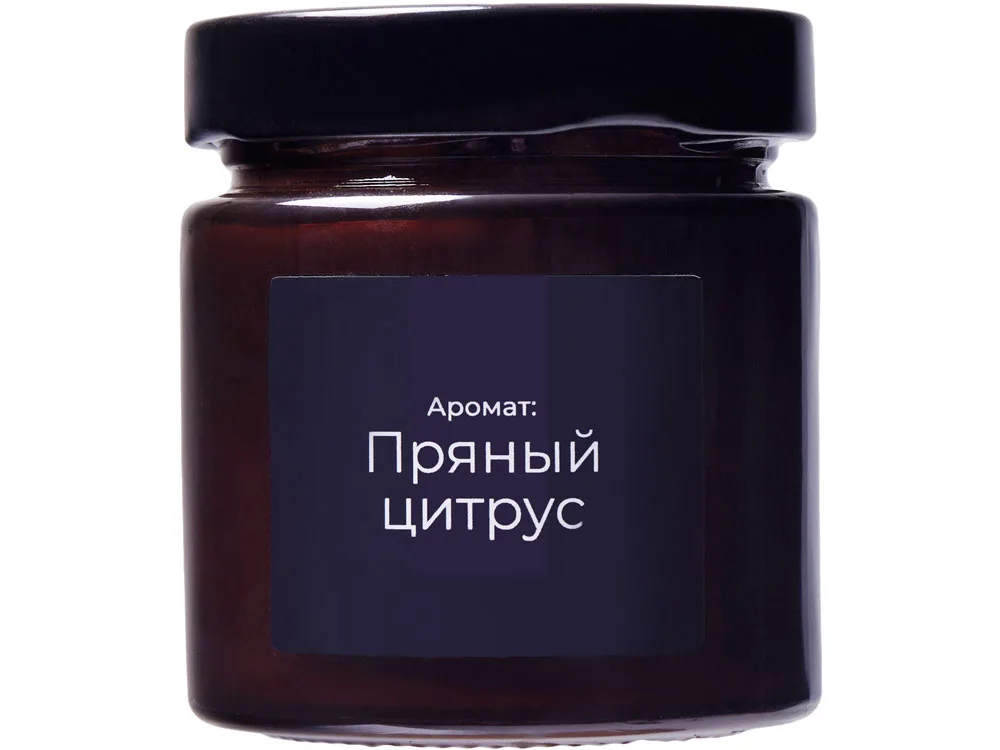Свеча в стеклянной коричневой банке 200мл, аромат "Пряный цирус", фитиль деревянный