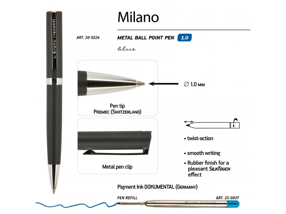 Ручка шариковая автоматическая BrunoVisconti® "MILANO" цвет корпуса черный, 1 мм