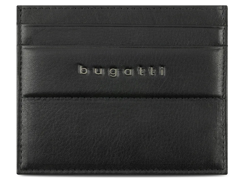 Портмоне для кредитных карт BUGATTI НОМ | NOME, с защитой данных RFID, черное, натуральная воловья кожа, 10,2х0,3х8,2 см