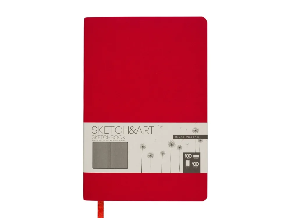 Скетчбук "Sketch & Art" в мягком переплете 140х210 мм, 100 л. черной бумаги 100 гр., красный