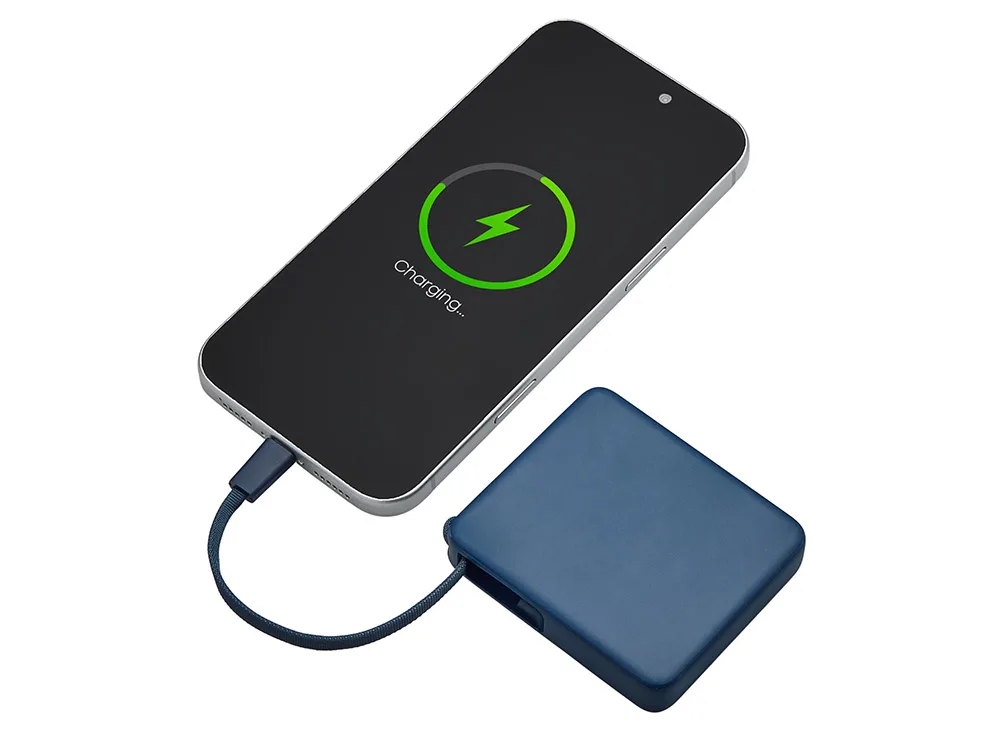 Внешний аккумулятор со встроенным кабелем USB-C «Дэнси», 5000 мАч, темно-синий