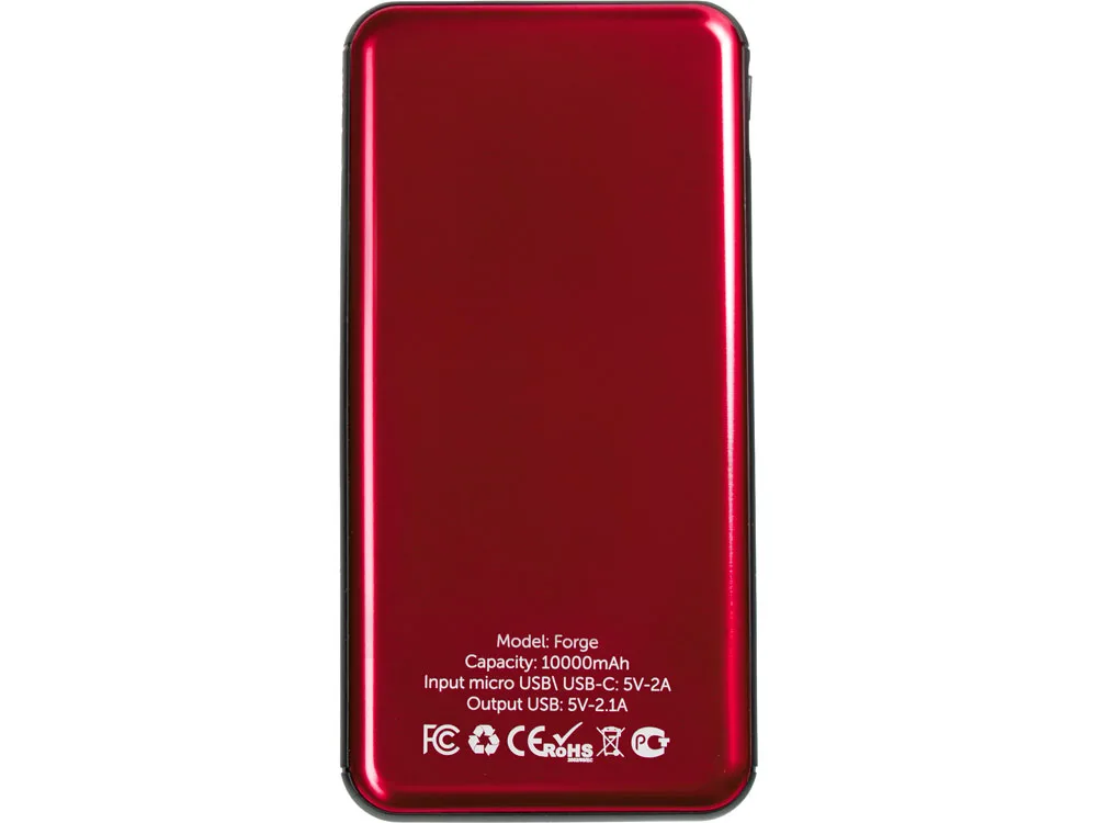 Внешний аккумулятор «Forge» v.2, металл, 10000mah, красный