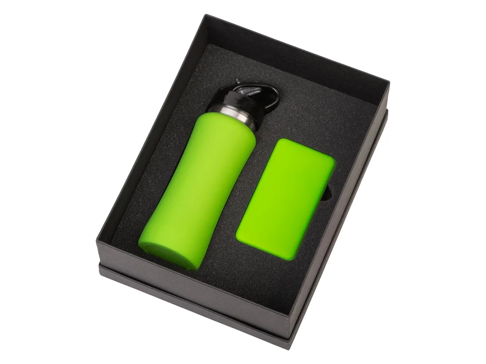 Подарочный набор с бутылкой для воды и повербанком С2, 10000 mAh, зеленое яблоко