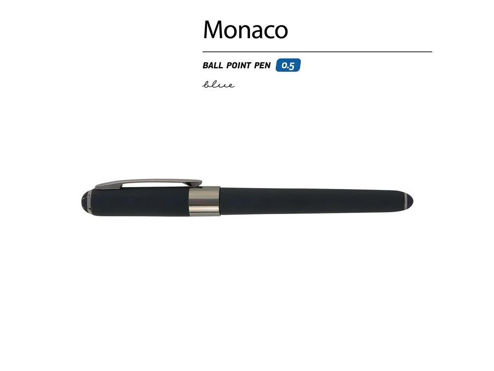 Ручка пластиковая шариковая «Monaco», 0,5мм, синие чернила, черный/вороненая сталь