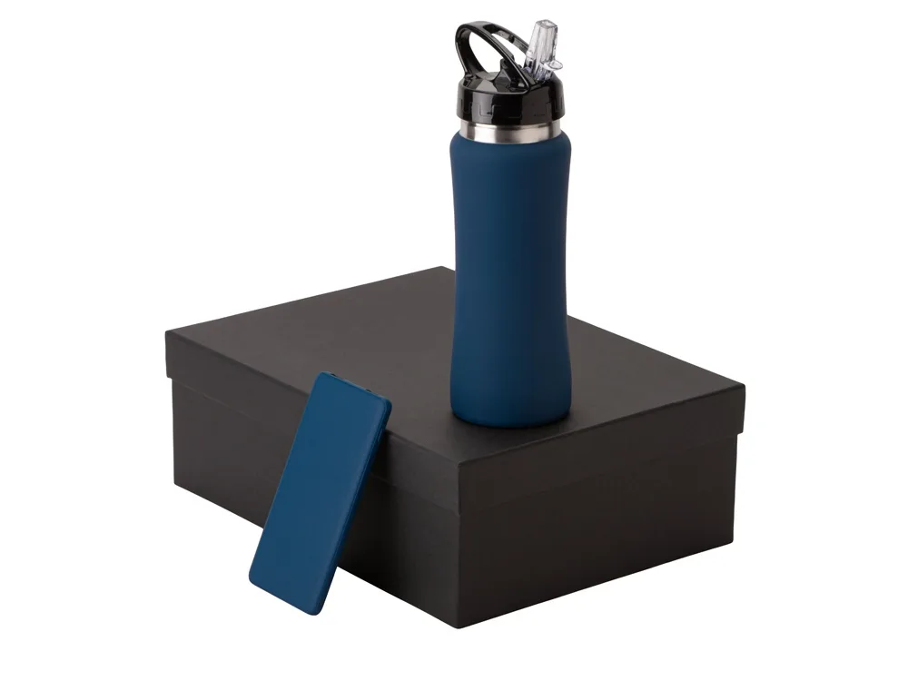Подарочный набор с бутылкой для воды и повербанком С1, 5000 mAh, темно-синий
