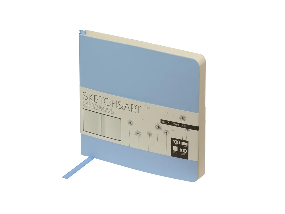 Скетчбук "Sketch & Art" в мягком переплете 145х145 мм, 100 л. бежевой бумаги 100 гр., голубой