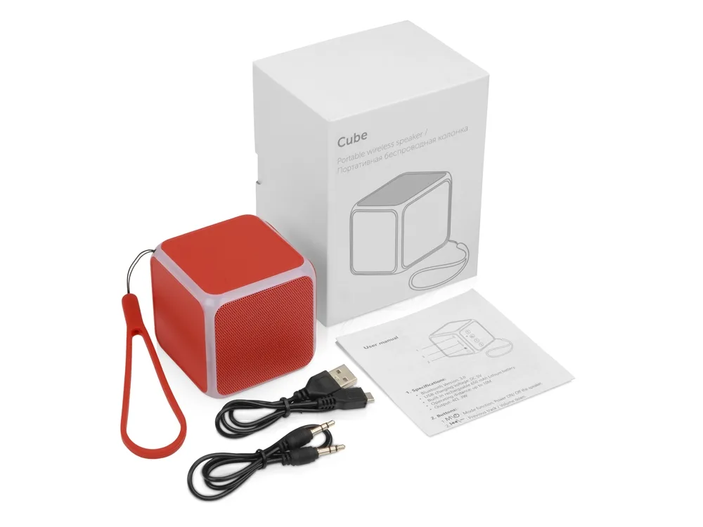 Портативная колонка «Cube» с подсветкой, красный