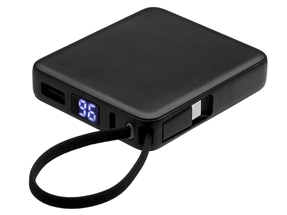 Внешний аккумулятор со встроенным кабелем USB-C «Дэнси», 5000 мАч, черный