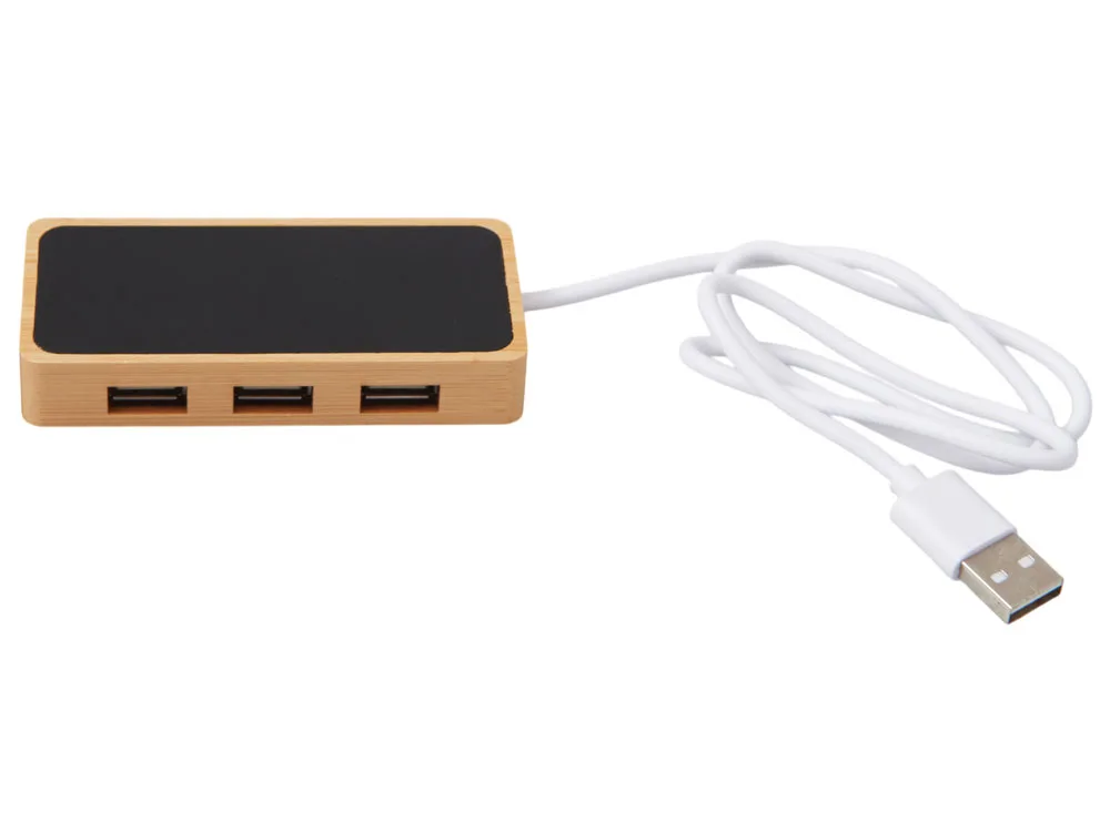 USB хаб с подсветкой лого «Reedia S5», 3*USB, 1*Type C, бамбук, черный