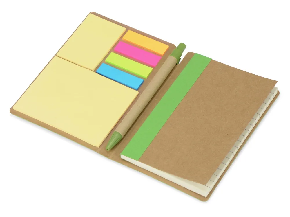 Блокнот А6 «Write and stick» с ручкой и набором стикеров, зеленое яблоко