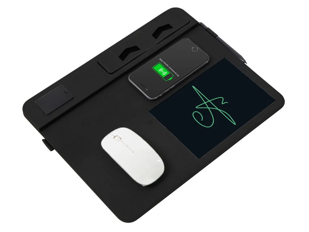 Многофункциональный коврик для мыши «Multi Pad» с беспроводной зарядкой и LCD экраном, 10 Вт, черный