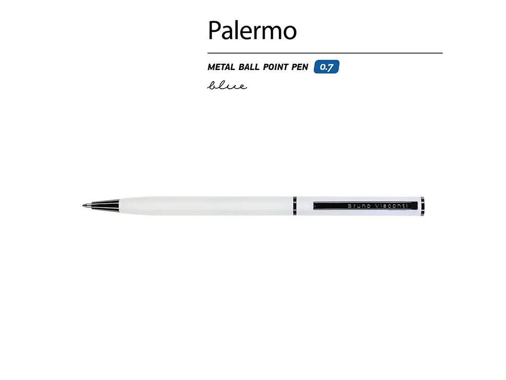 Ручка шариковая автоматическая BrunoVisconti® "PALERMO" цвет корпуса белый, soft-touch, 0.7 мм