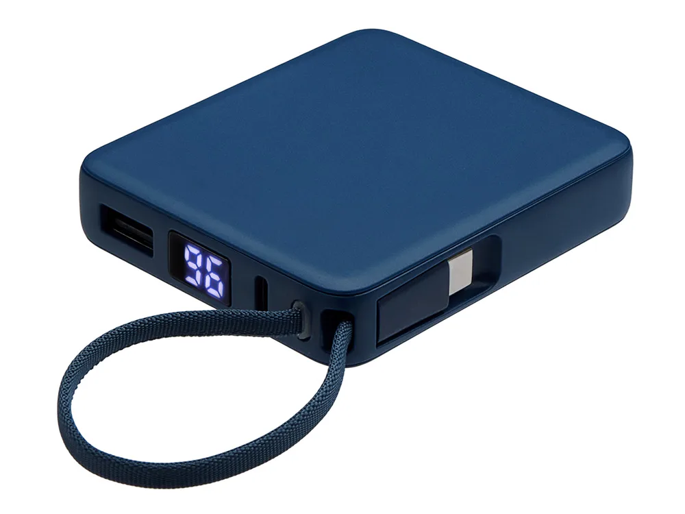 Внешний аккумулятор со встроенным кабелем USB-C «Дэнси», 5000 мАч, темно-синий