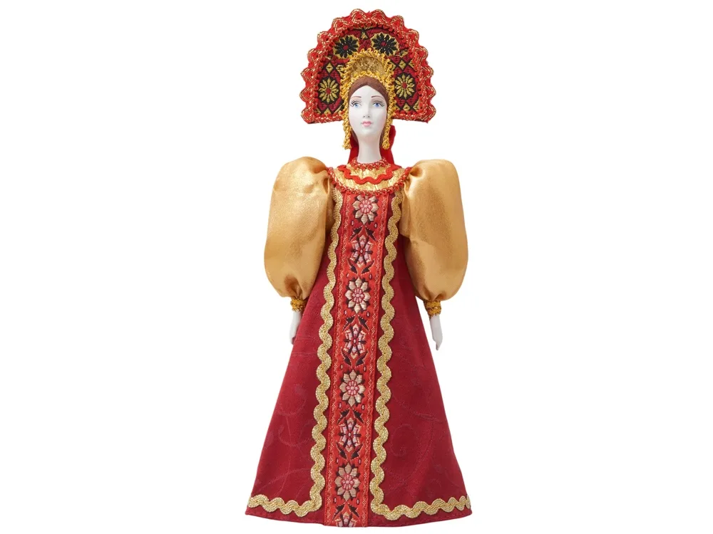 Подарочный набор: кукла фарфоровая, чай "Малина с мятой", красный
