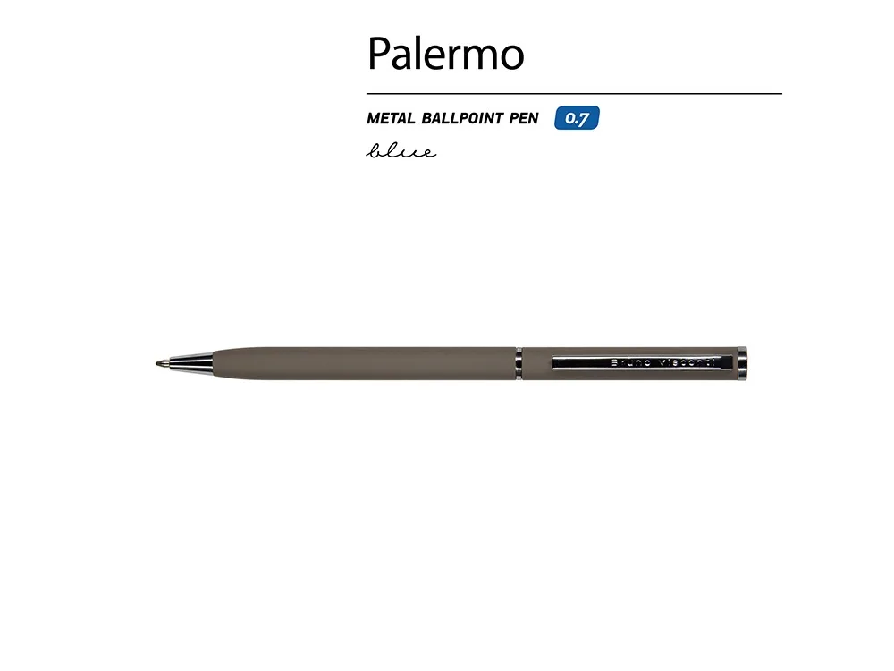 Ручка шариковая автоматическая BrunoVisconti® "PALERMO" цвет корпуса серый, soft-touch, 0.7 мм