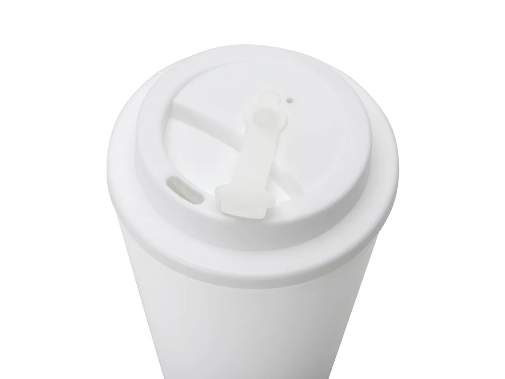 Пластиковый стакан Take away с двойными стенками и крышкой с силиконовым клапаном, 350 мл, белый