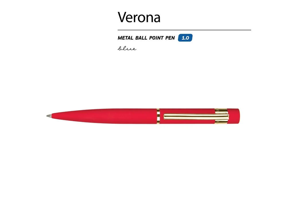Ручка металлическая шариковая "Verona", софт-тач, 1.0 мм, красный