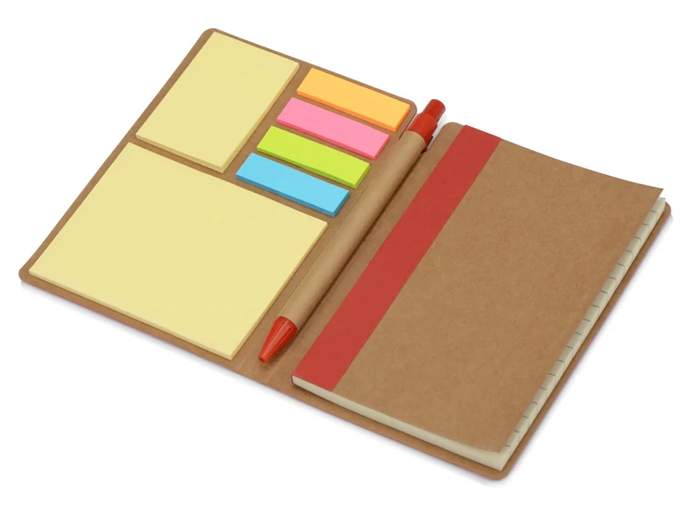 Блокнот А6 «Write and stick» с ручкой и набором стикеров, красный