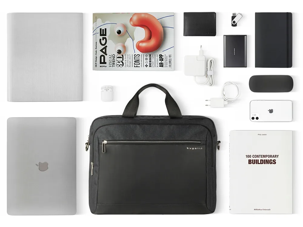 Портфель мужской BUGATTI СЕРА | SERA, антрацитовый, полиэстер, 40х11х34 см, 15 л