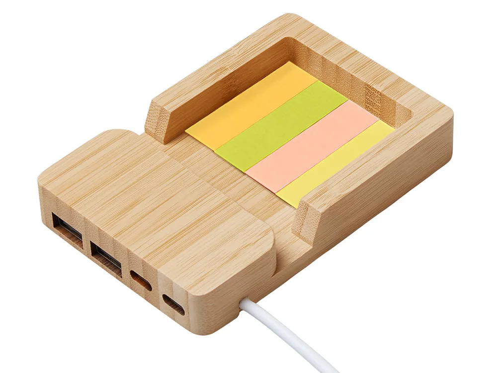 USB хаб «Memo», 2*USB, 2*Type C, бамбук