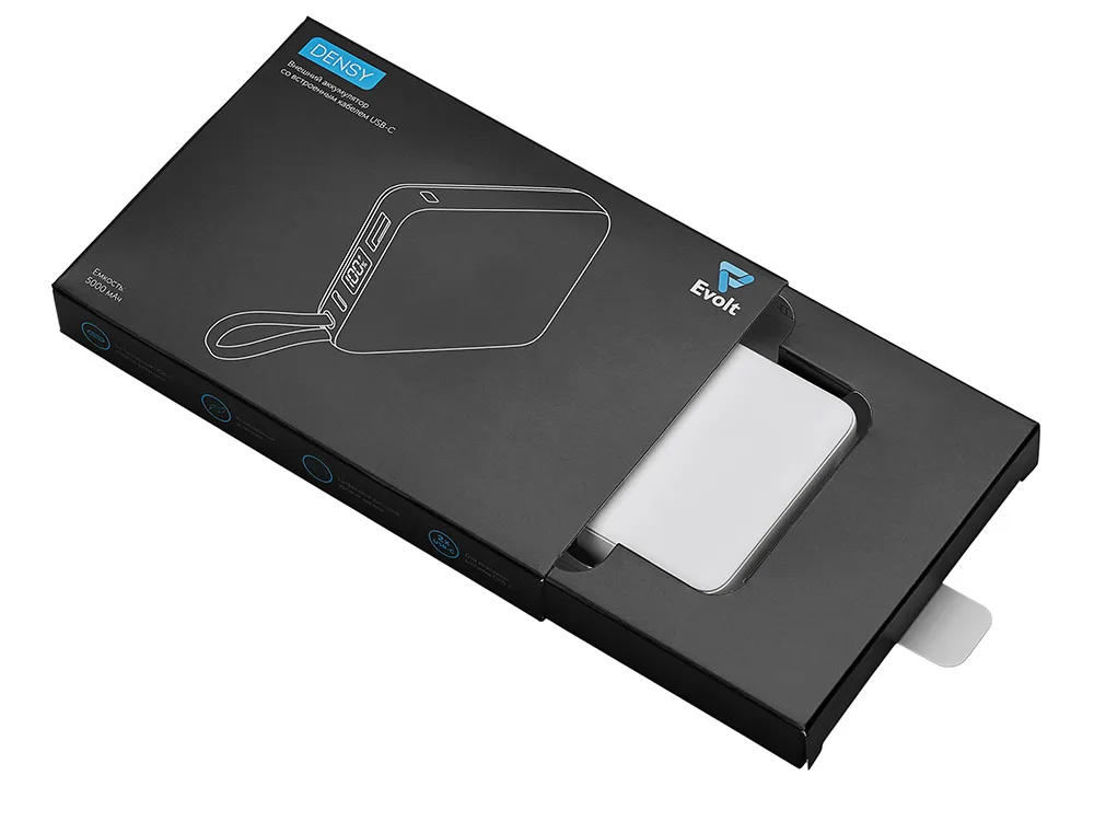 Внешний аккумулятор со встроенным кабелем USB-C «Дэнси», 5000 мАч, белый