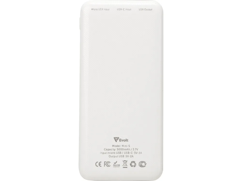 Внешний аккумулятор Evolt "Mini-5", 5000 mAh, белый