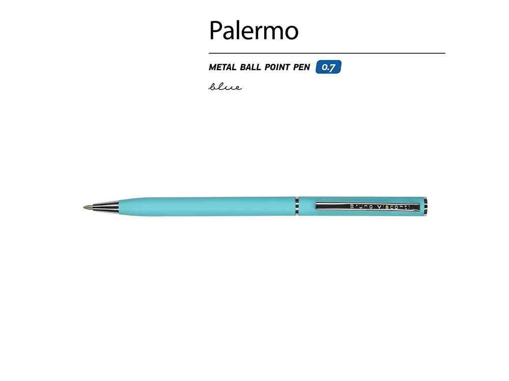 Ручка шариковая автоматическая BrunoVisconti® "PALERMO" цвет корпуса бирюзовый, soft-touch, 0.7 мм