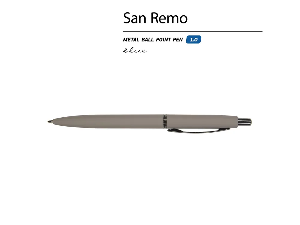 Ручка металлическая шариковая "San Remo", софт-тач, 1.0 мм, серый