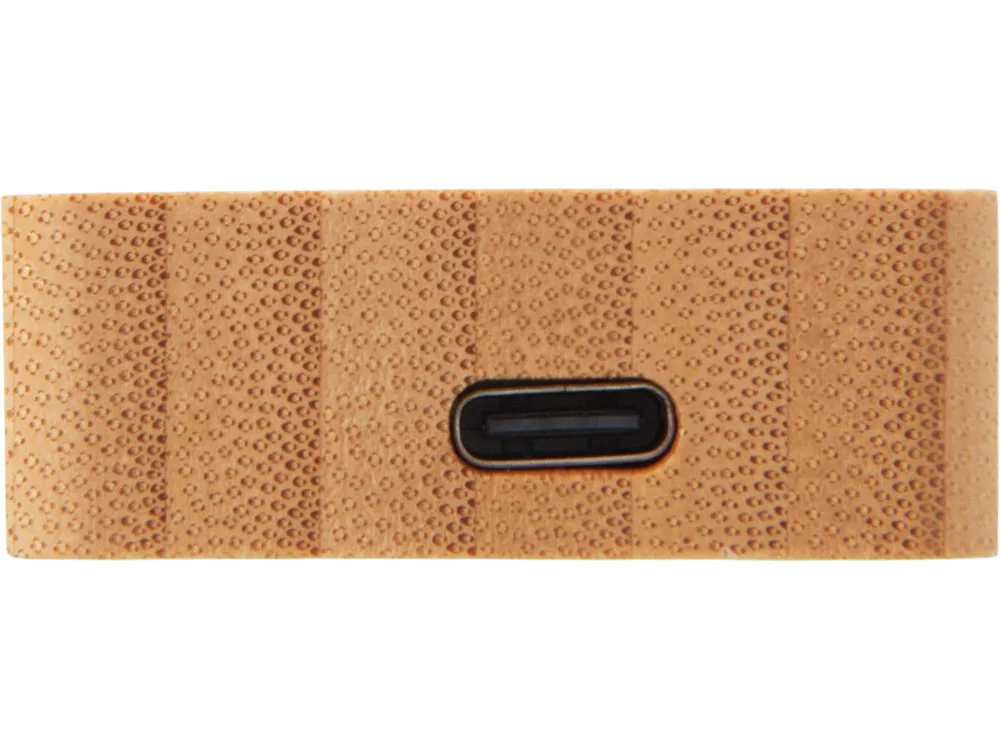 USB хаб с подсветкой лого «Reedia S5», 3*USB, 1*Type C, бамбук, черный