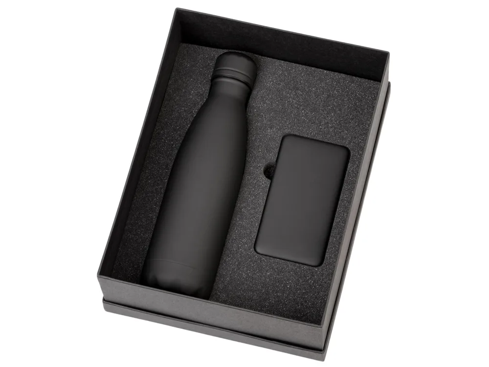 Подарочный набор с термобутылкой и повербанком С1, 5000 mAh, черный