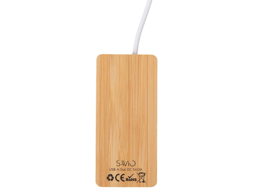 USB хаб с подсветкой лого «Reedia S5», 3*USB, 1*Type C, бамбук, черный