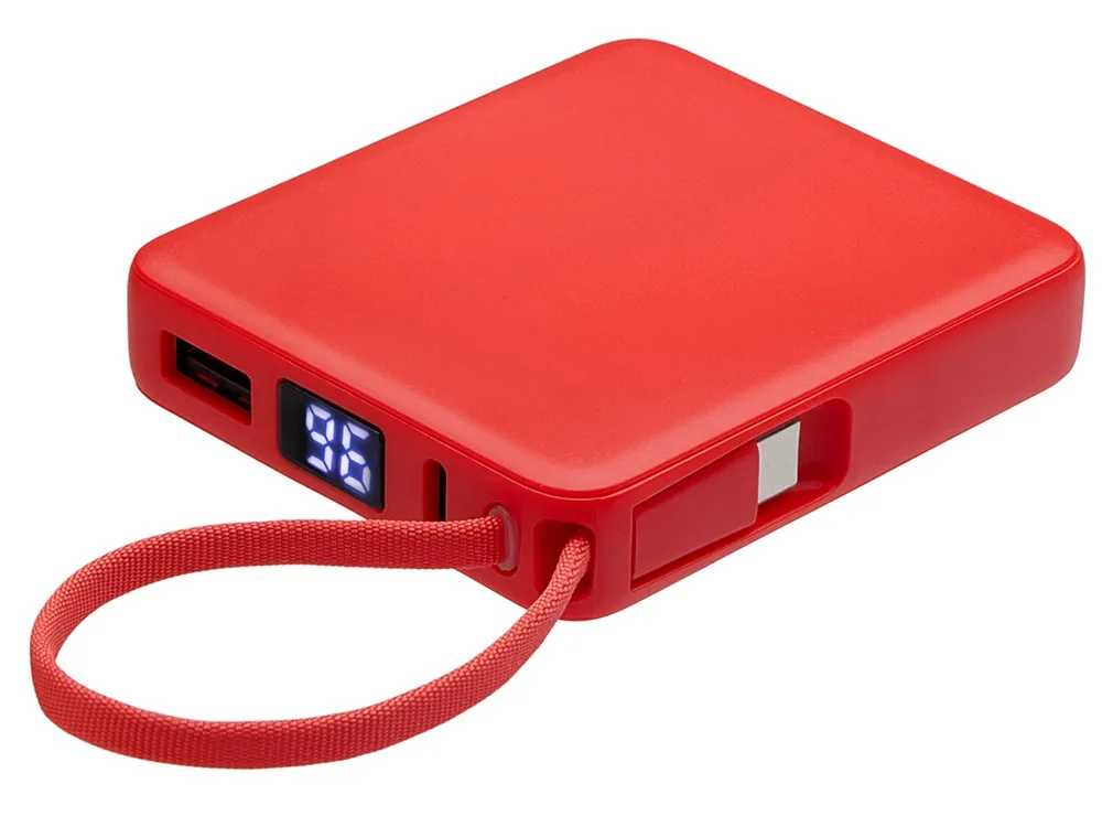 Внешний аккумулятор со встроенным кабелем USB-C «Дэнси», 5000 мАч, красный