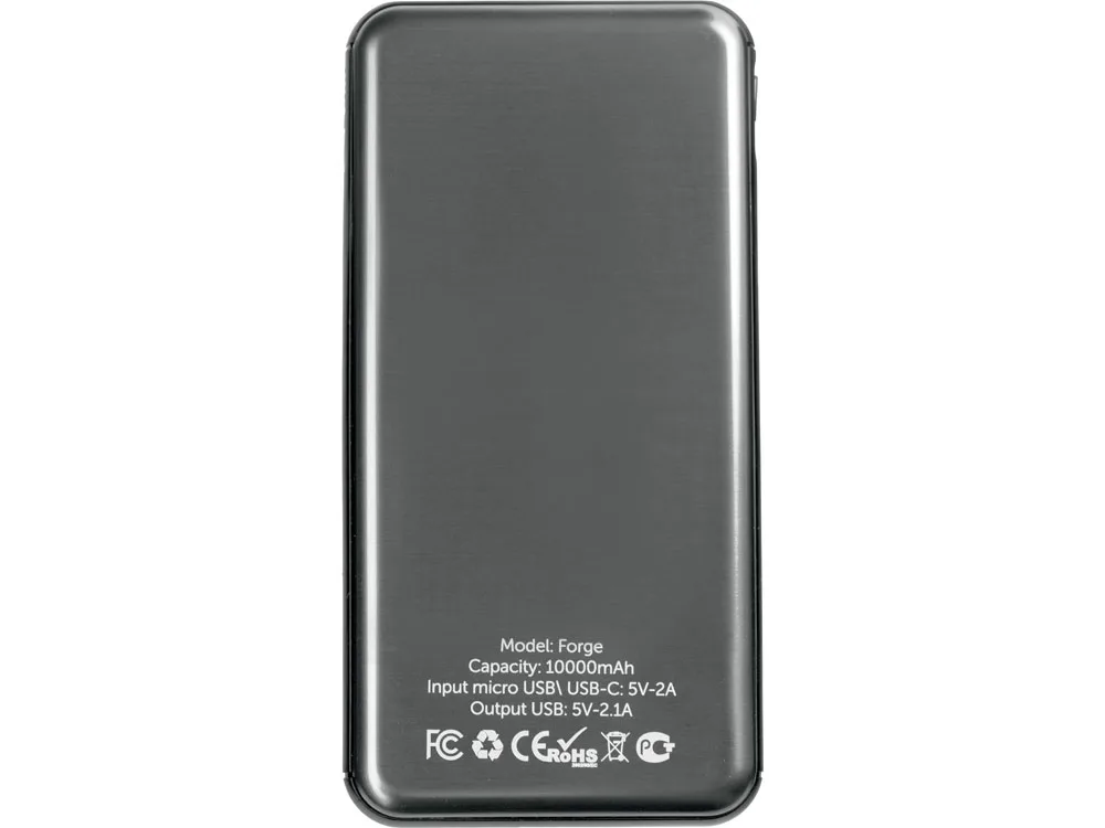 Внешний аккумулятор «Forge» v.2, металл, 10000mah, серый