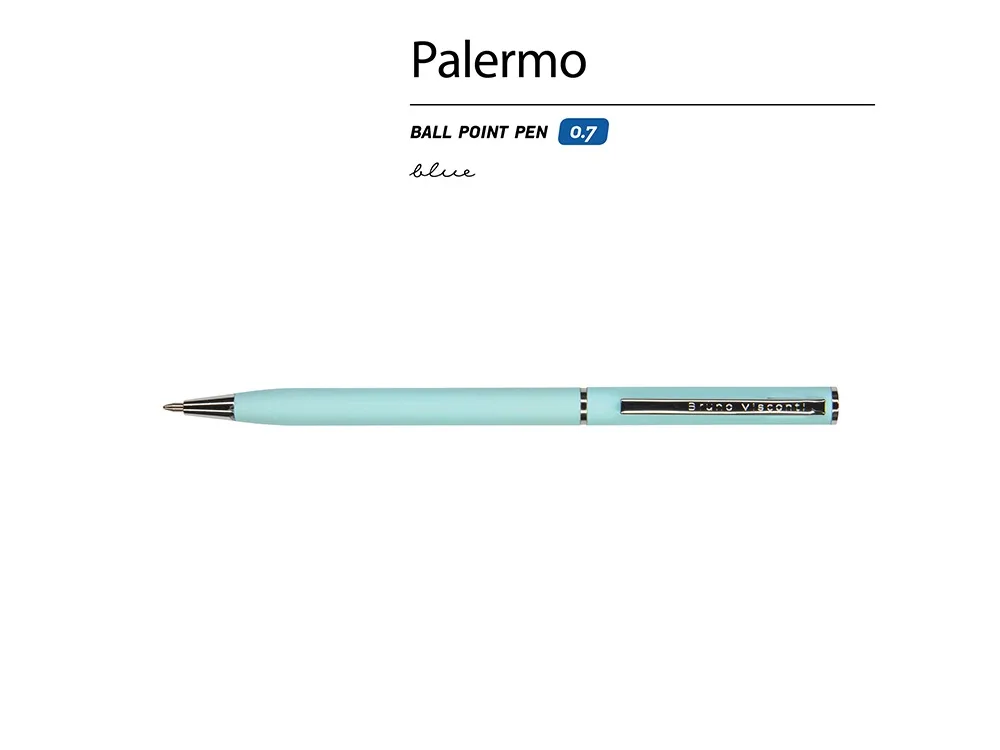 Ручка шариковая автоматическая BrunoVisconti® "PALERMO" цвет корпуса голубой, soft-touch, 0.7 мм