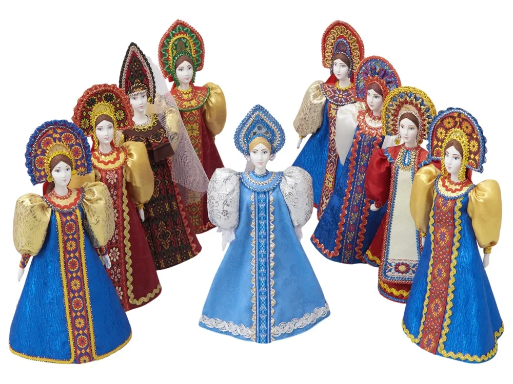 Подарочный набор: кукла фарфоровая, чай "Малина с мятой", синий
